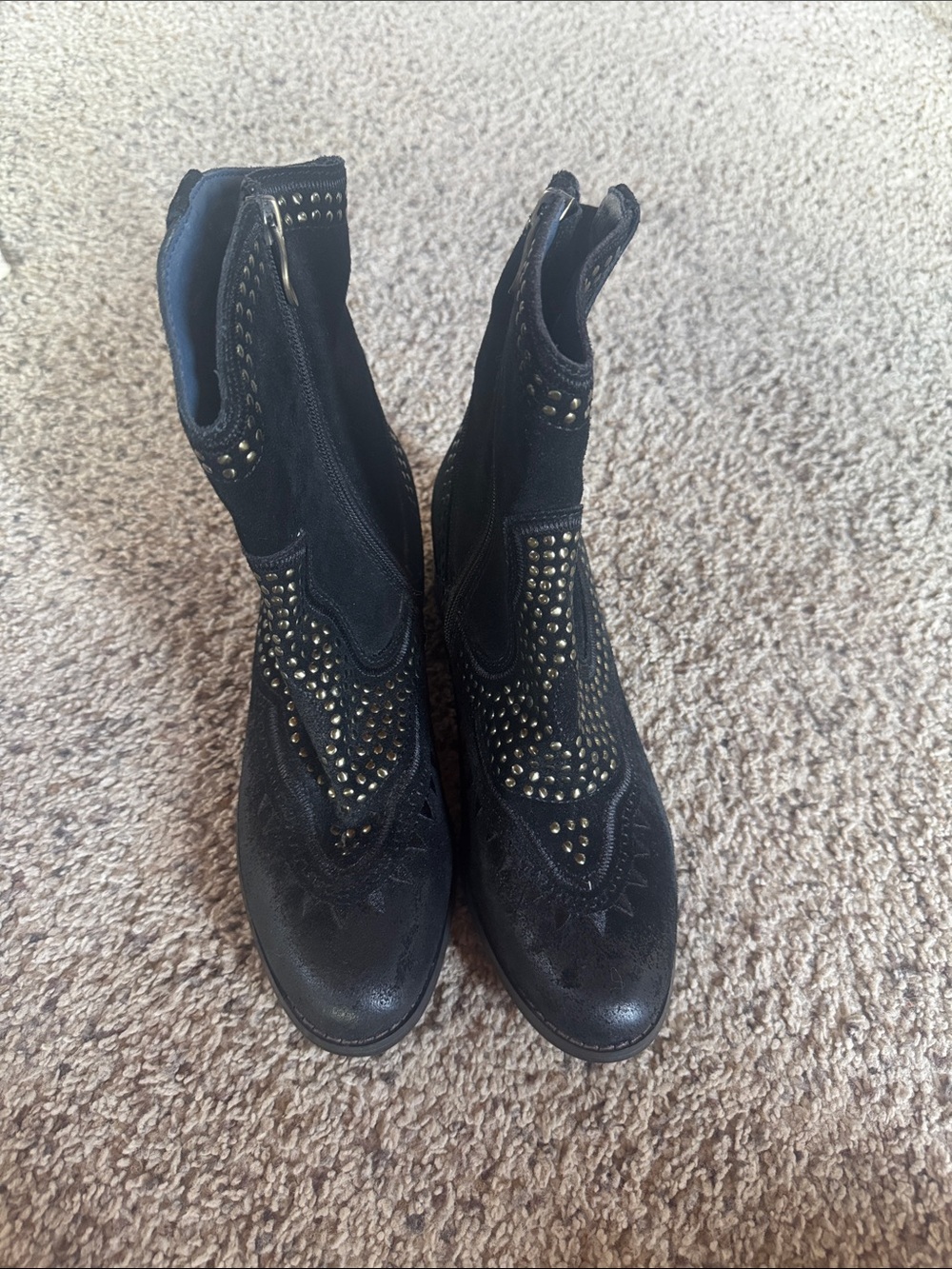 SARITA Black Studded Western Ankle Boots - Women
